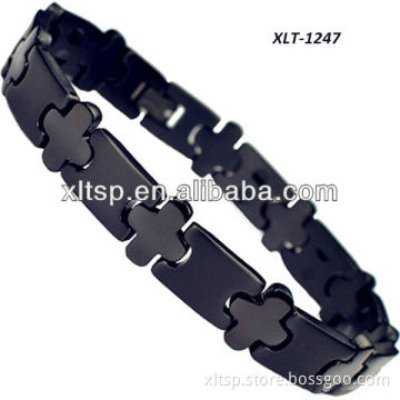XLT-1247 Mens Stainless Steel Black Cross Bracelet